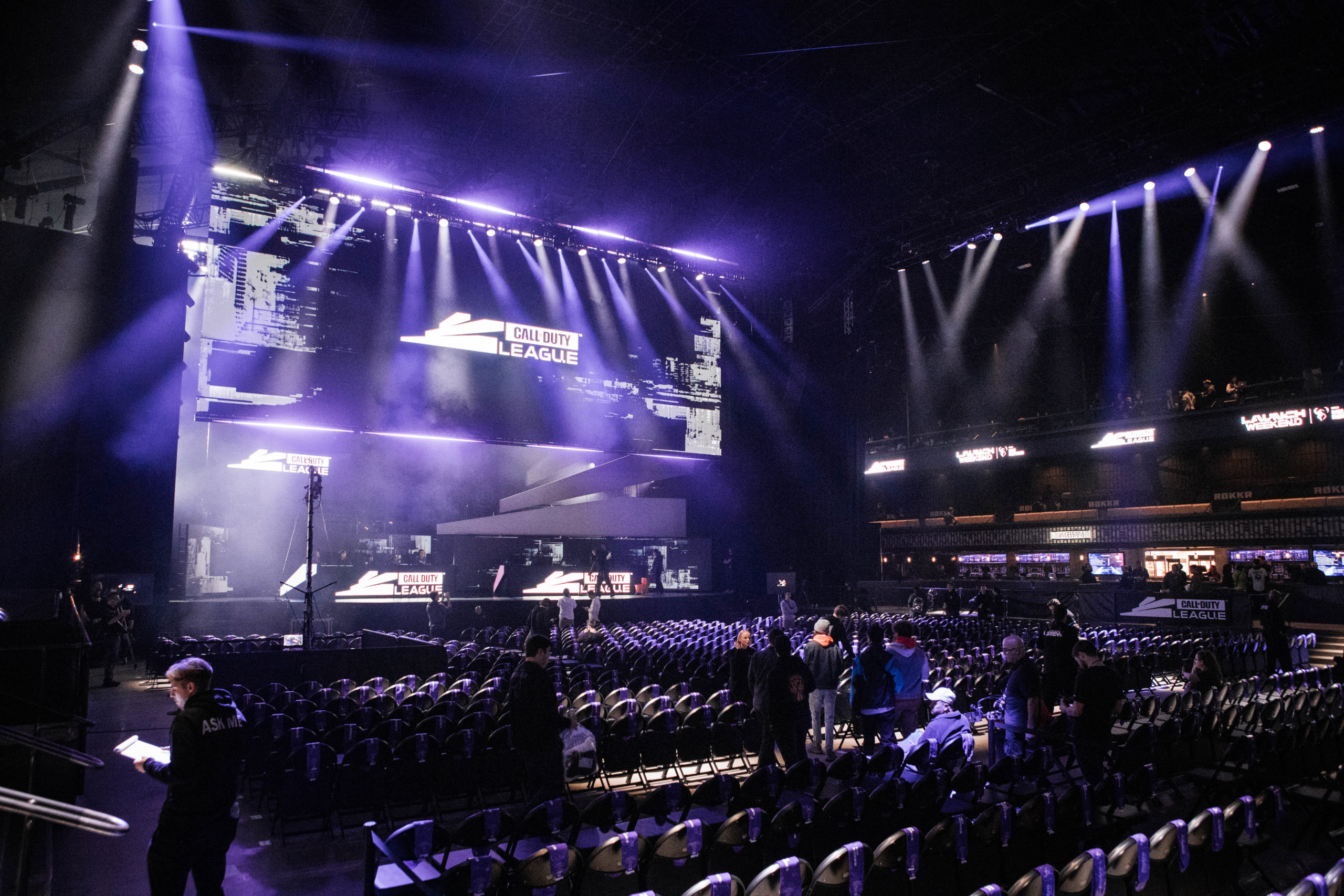 An arena for Call of Duty Leauge. It has purple light.