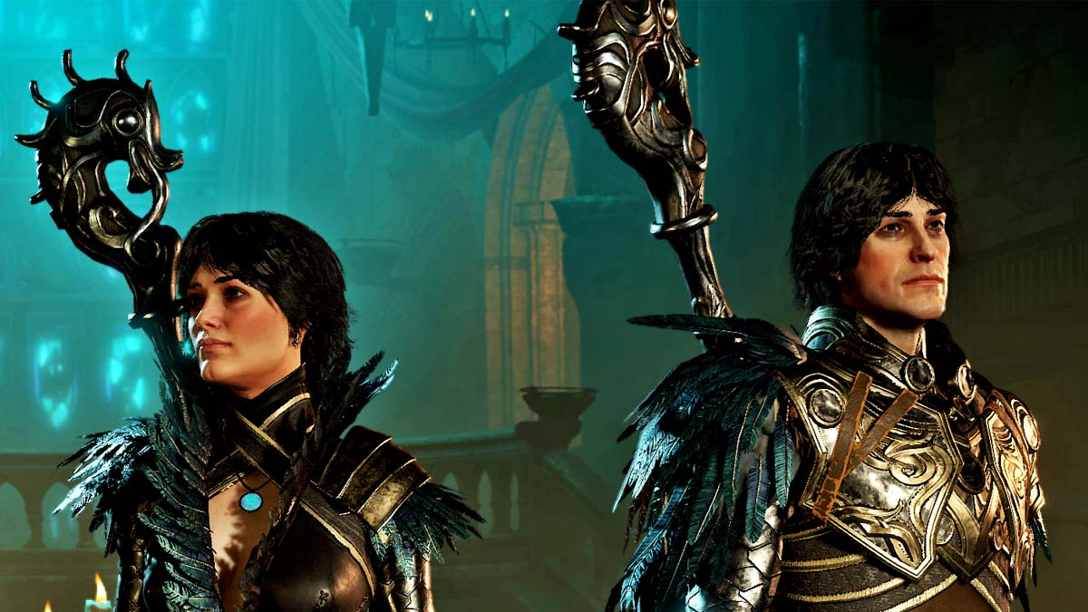 Two mages stand together in a character creator for Diablo 4.