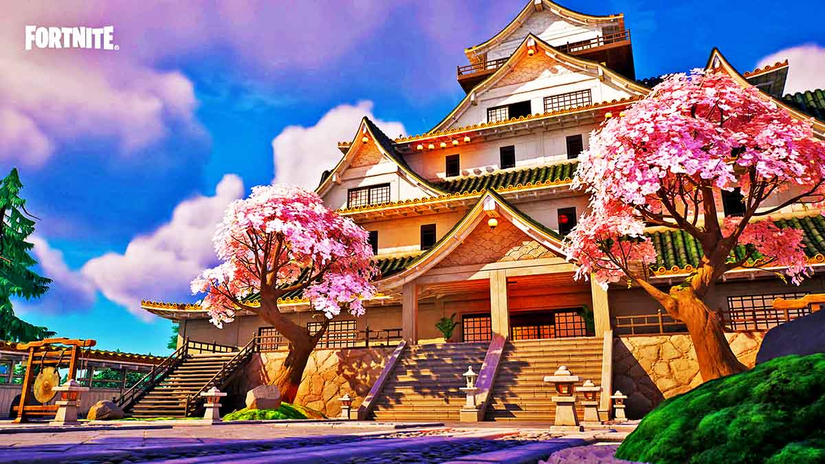 Image of an Edo-style house in Fortnite, featuring traditional Japanese architecture with wooden walls, paper windows, and a curved, tiled roof.