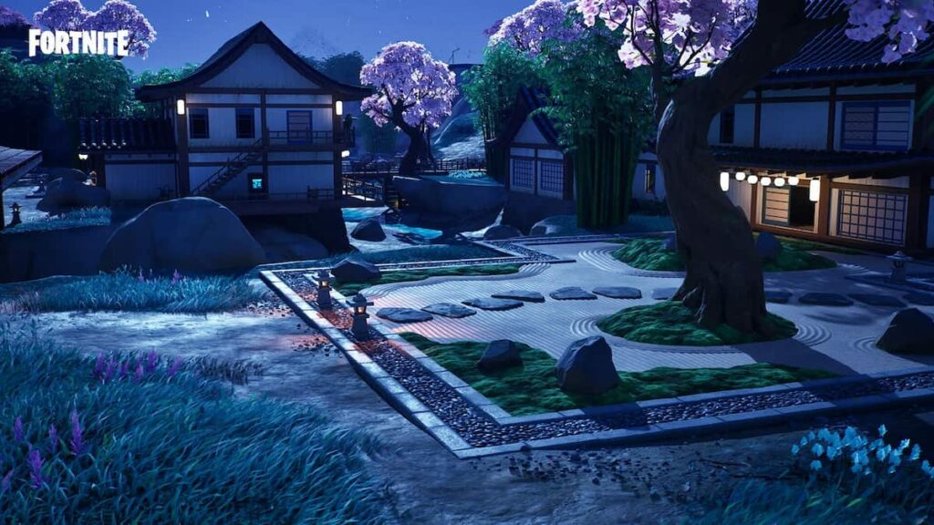 In Fortnite Chapter 4 Season 2, Steamy Springs is a new POI featuring a traditional Japanese town with cherry blossom trees and smaller houses to explore, providing players with a more tranquil landing spot.