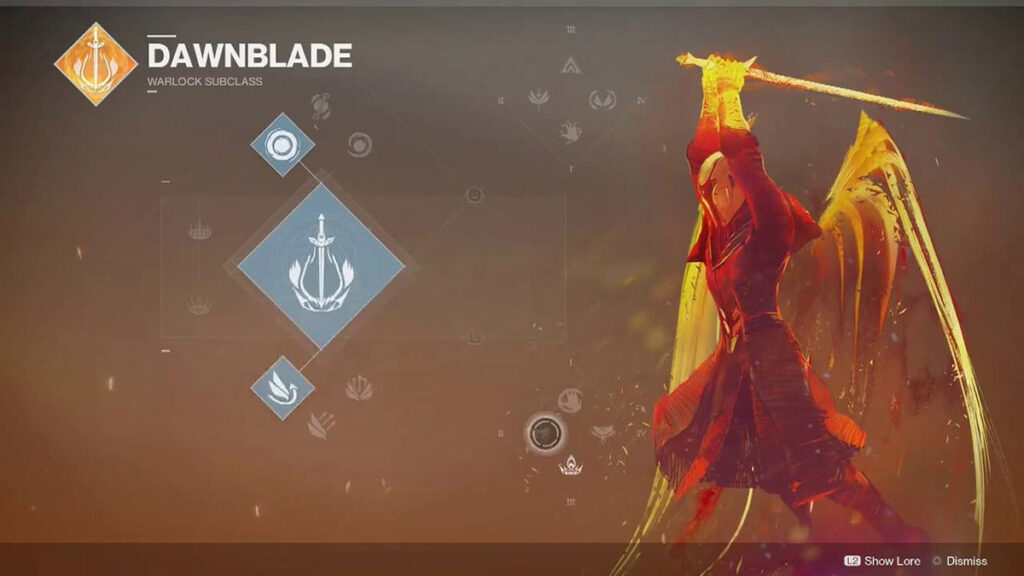 Image of the Invincible Dawnblade in Destiny 2, an ultimate ability that turns players into a powerful flying inferno, immune to damage.