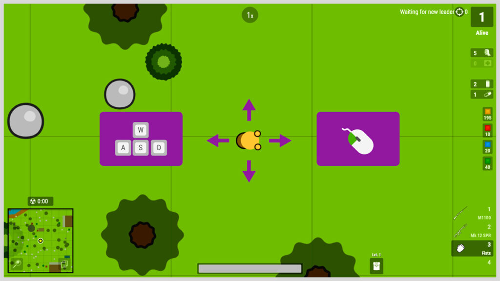 The player going through a tutorial in Surviv.io