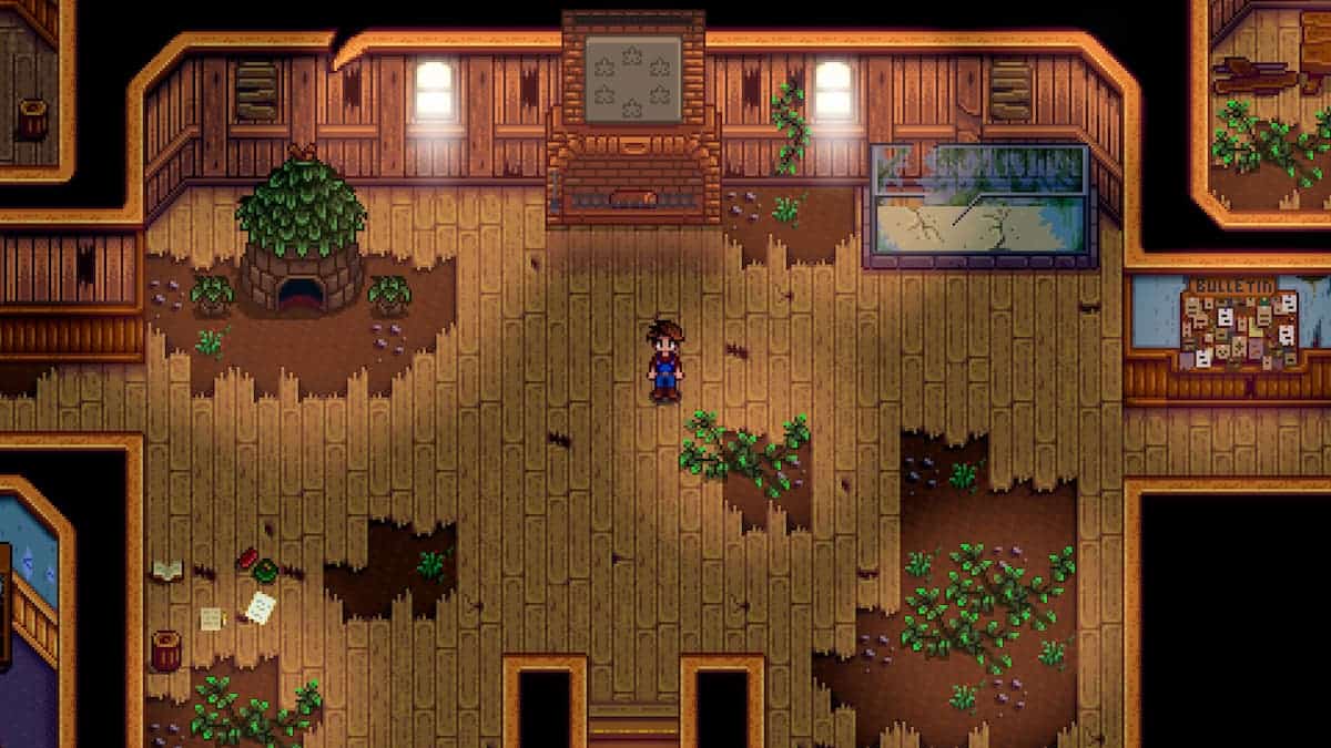 The Town center beaten down in Stardew Valley.