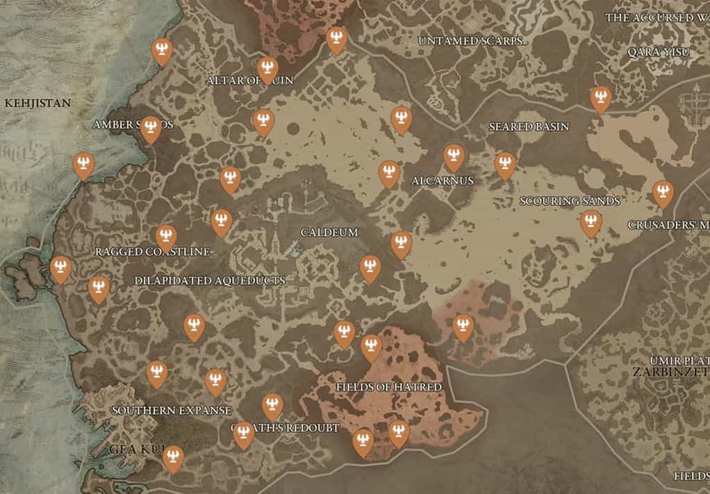 Diablo 4 Map of Altars of Lilith in Kehjistan