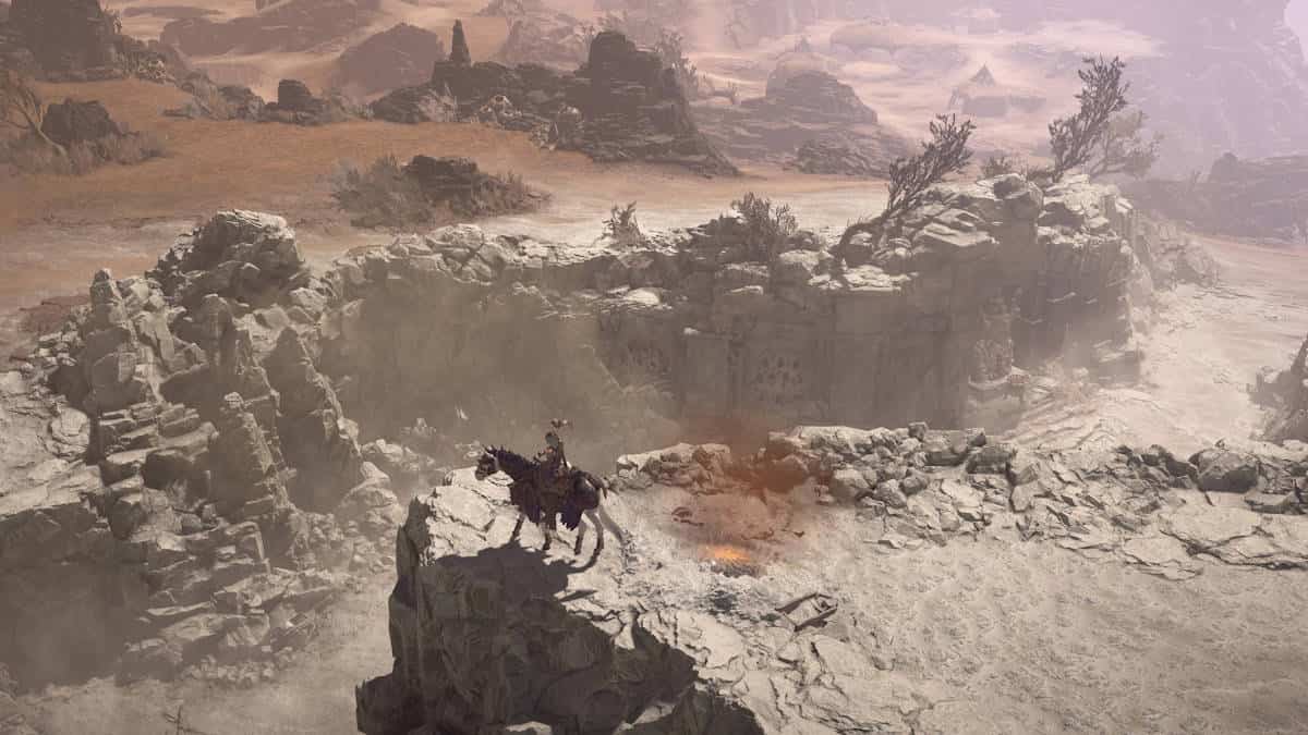 Diablo 4 player on horseback in Dry Steppes