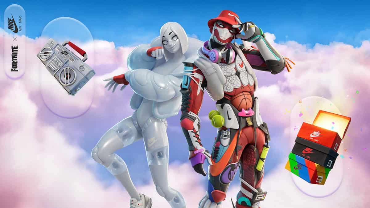 Image of Airie and Maxxed Out Max skins in Fortnite collaboration with Nike.