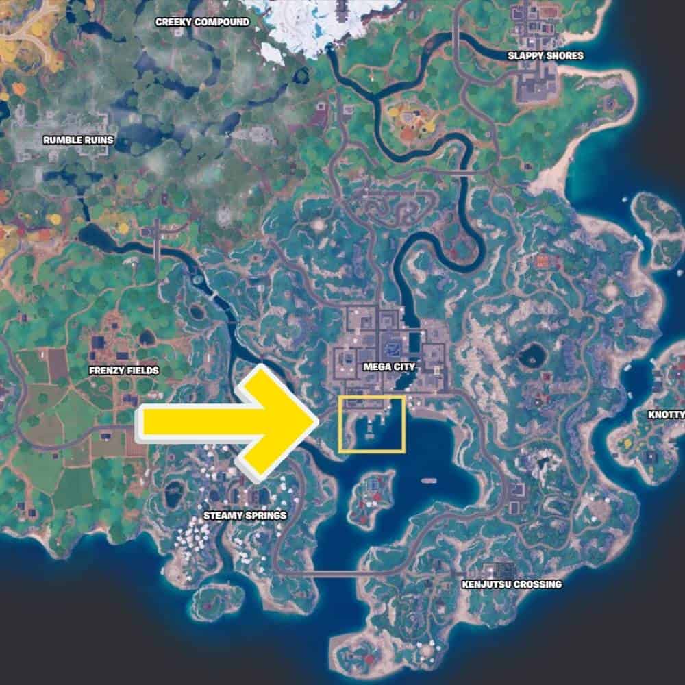 Bender NPC location in Mega City on the Fortnite map