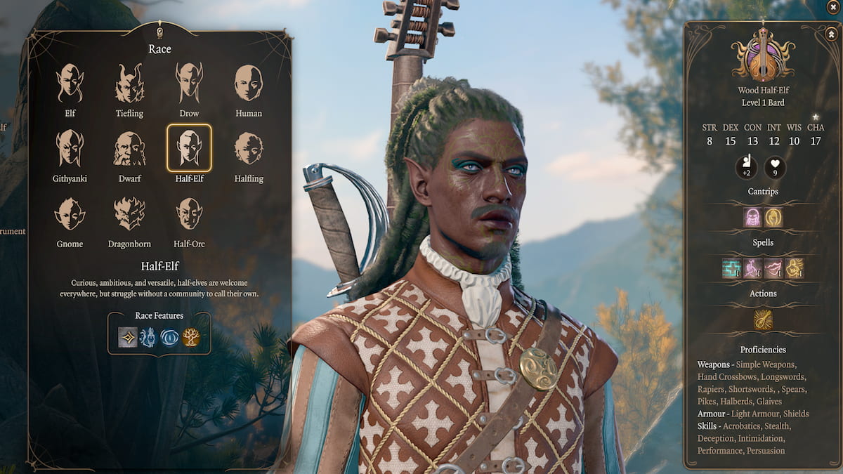 baldurs gate 3 wood half elf race bard build customization