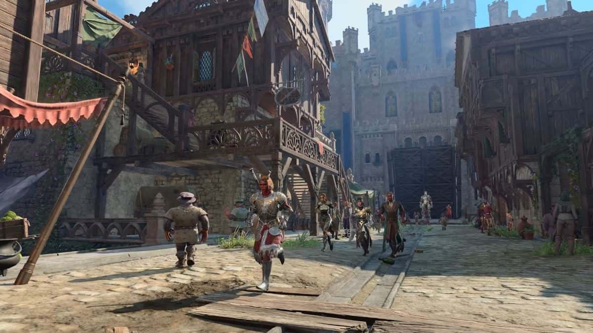 Merchants in a castle village in Baldur's Gate 3