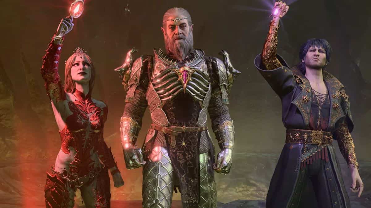 Three Baldur's Gate 3 characters stand together