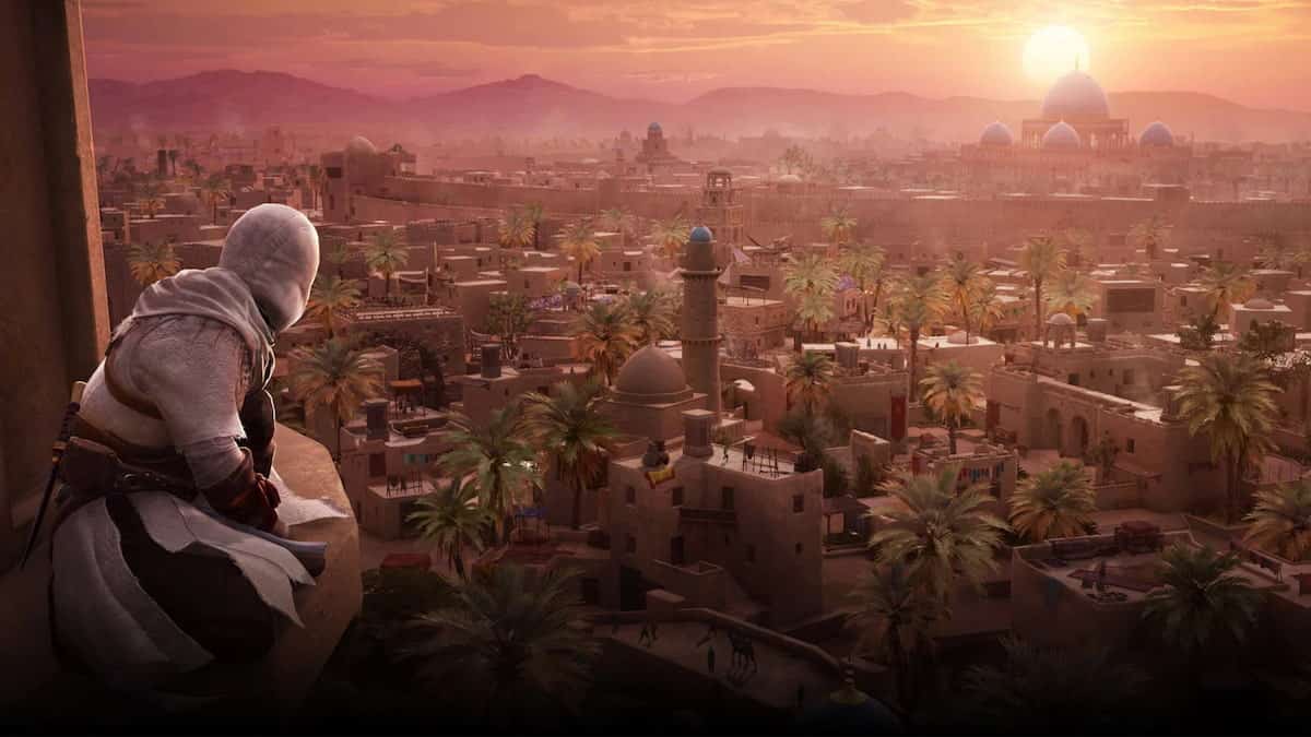 Basim looking upon Baghdad in Assassin’s Creed Mirage.