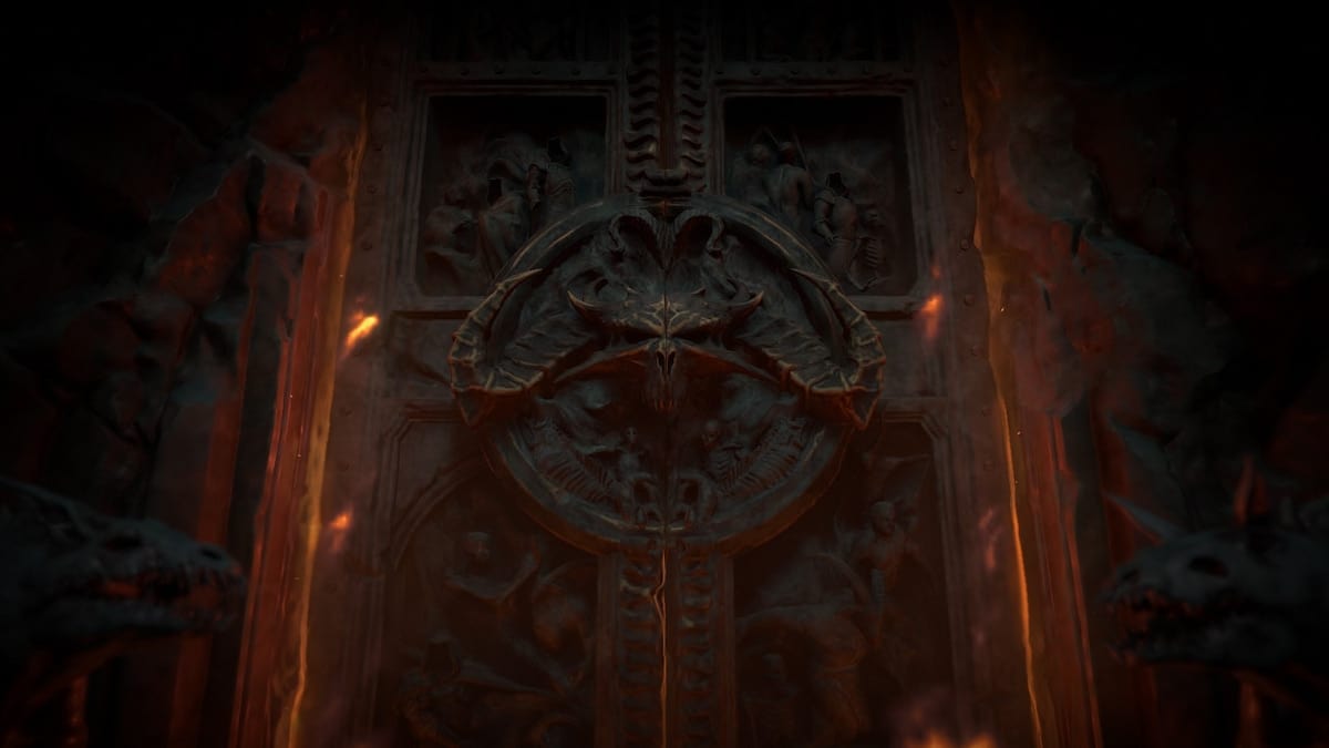 Diablo 4 loading screen image of a door