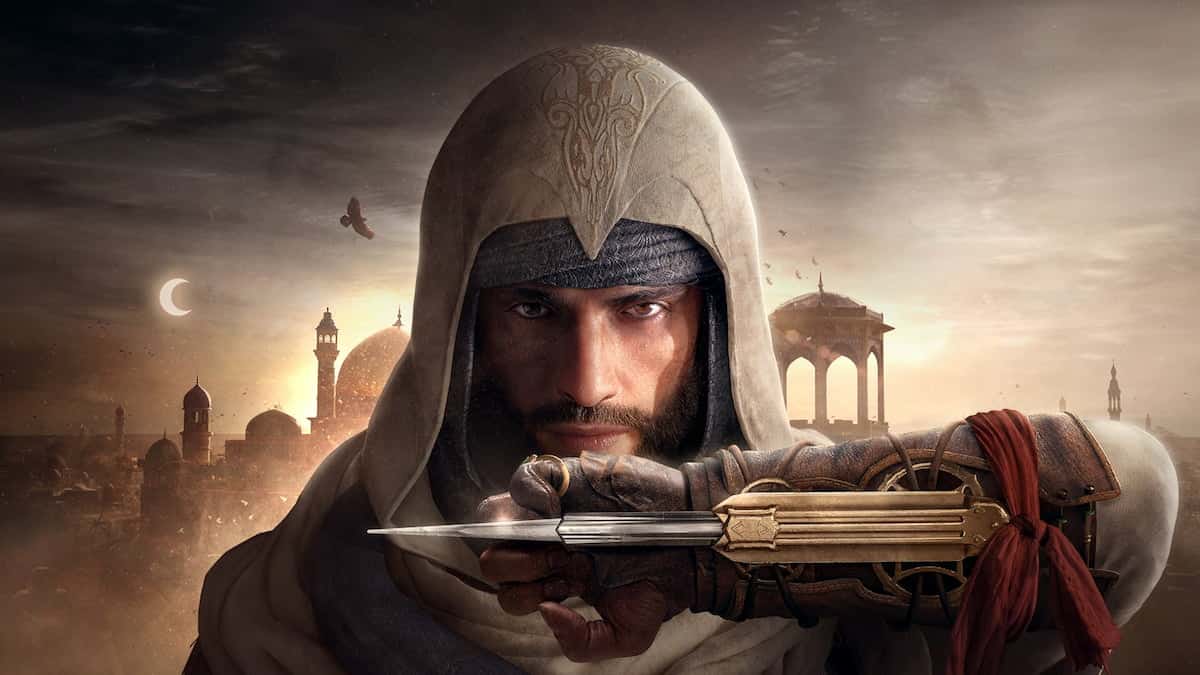 Promo image of Basim with Baghdad in background from Assassin's Creed Mirage.