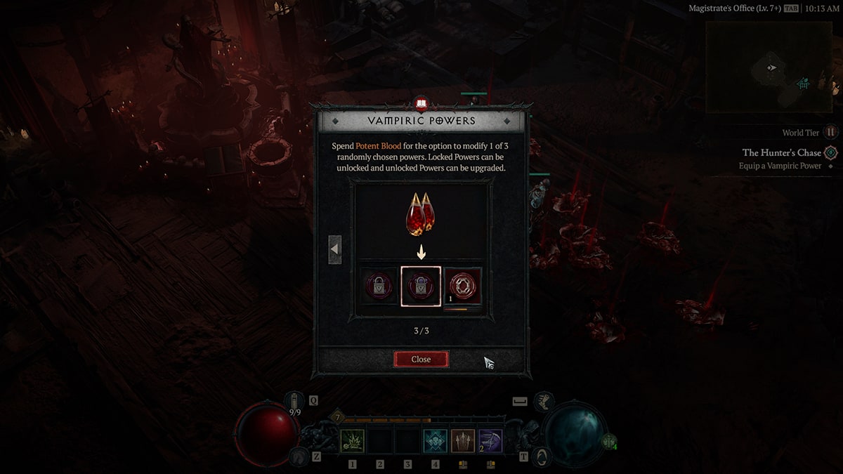 menu screen showing potent blood for Vampiric Powers in Diablo 4