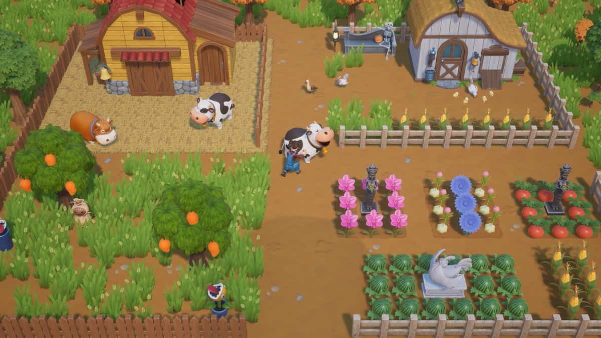 Image of a barn and farm animals in the game Coral Island.