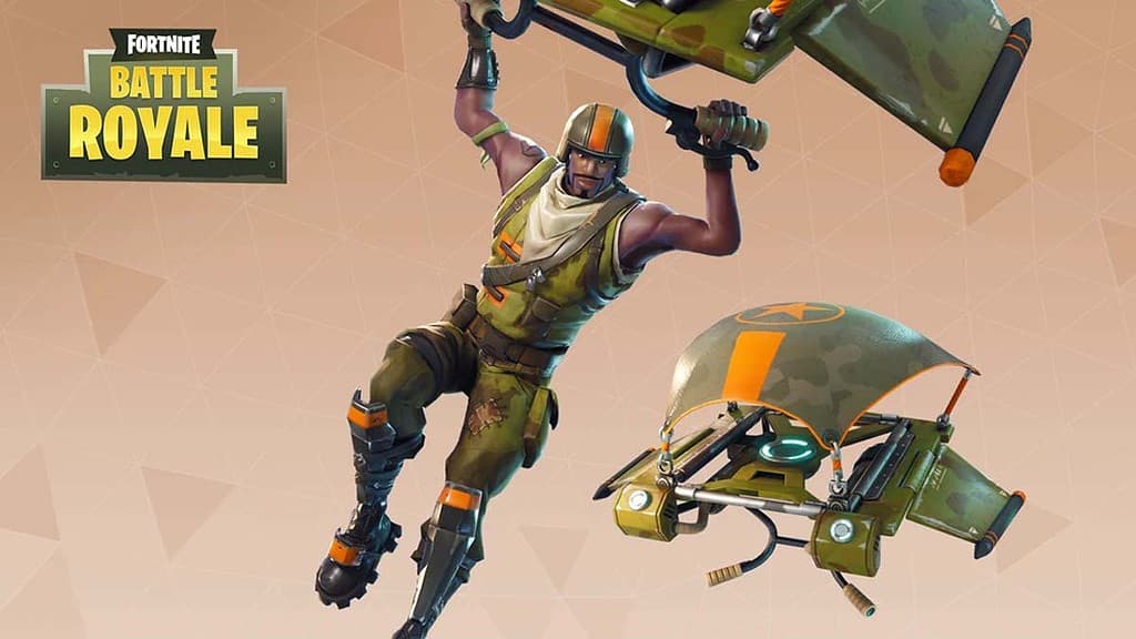 An image of the Aerial Assault Trooper outfit, featuring its skin and glider.