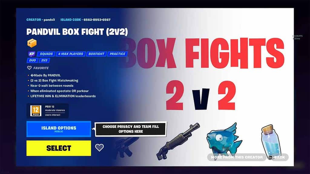 An image of Box Fights Creative map, one of the best XP maps in Fortnite.