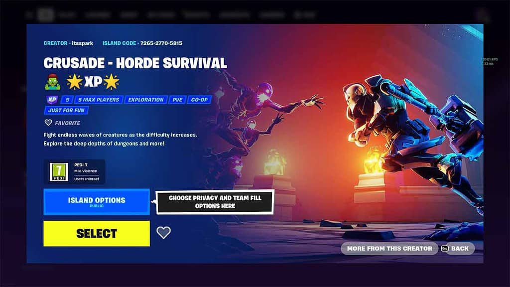 An image of Crusade - Horde Survival game in Fortnite Creative.