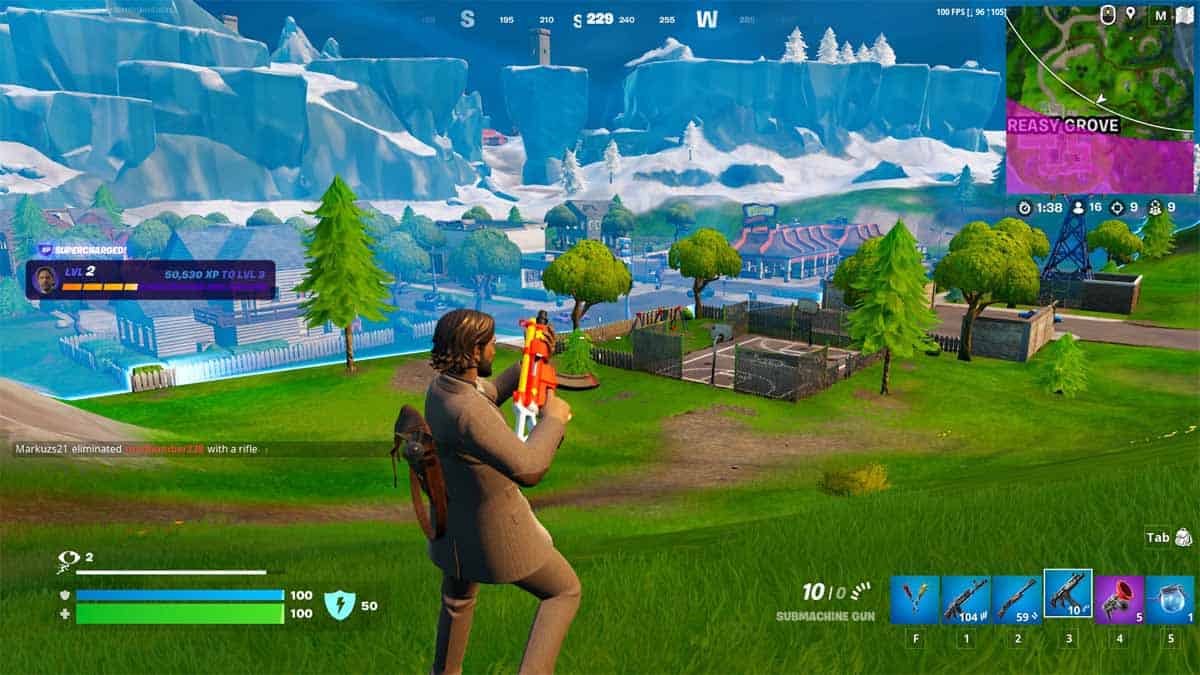 An image of Greasy Grove, one of the Fortnite Best POIs in the game.