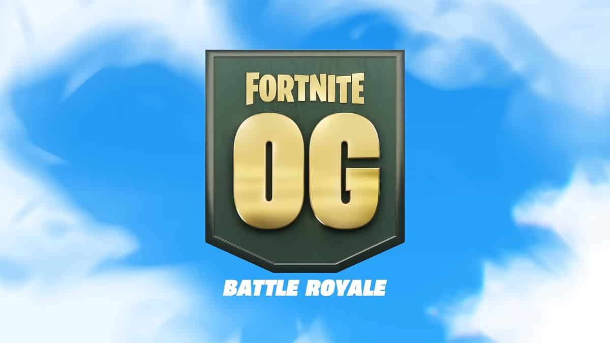 An image of Fortnite OG logo on a blue sky background, from official trailer.