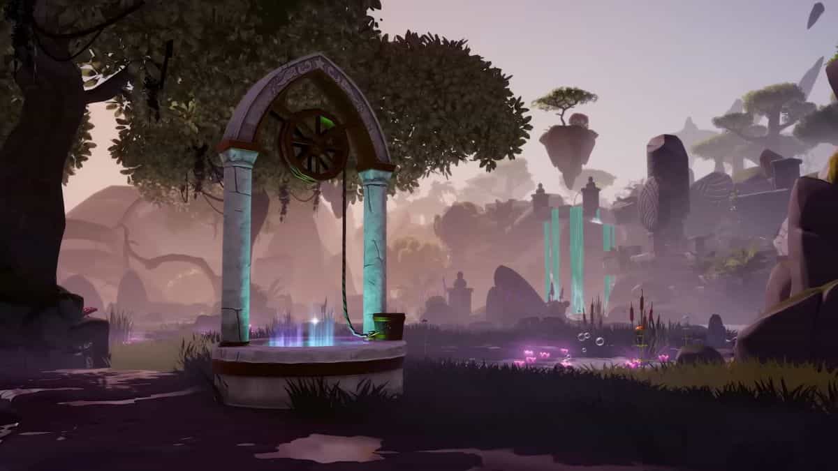 Glowing arches and pillars in a garden in Disney Dreamlight Valley