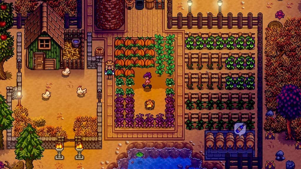 Screenshot of a farm from the game Stardew Valley on Nintendo Switch.