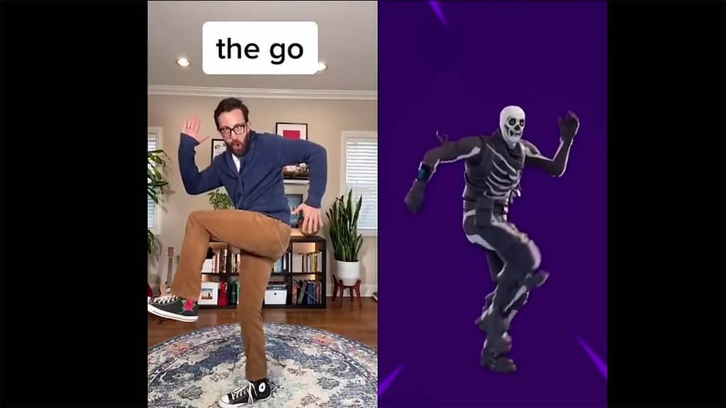 An image of The Flow emote in Fortnite, feature Adam Rose's original dance video.