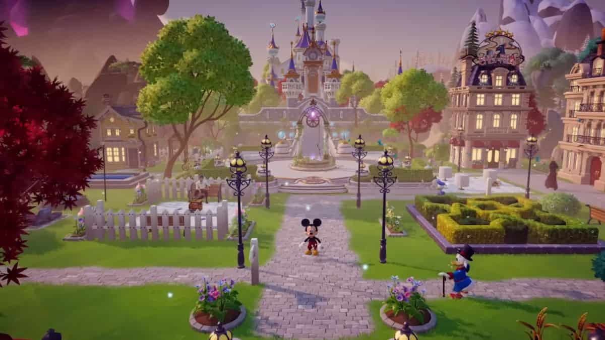 The Plaza filled with Disney characters in Disney Dreamlight Valley