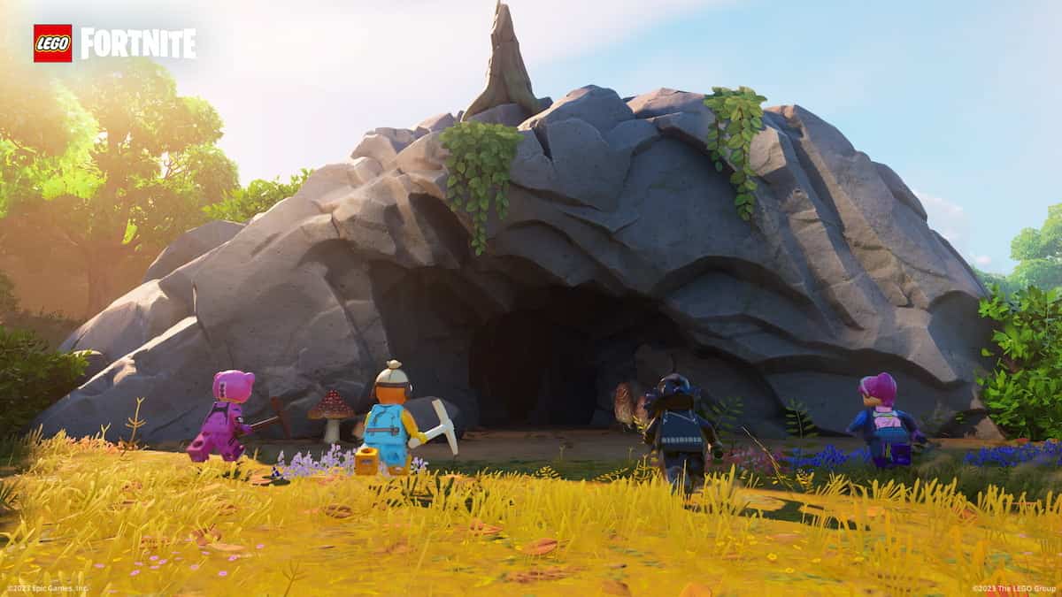 Fortnite LEGO screenshot of a cave entrance