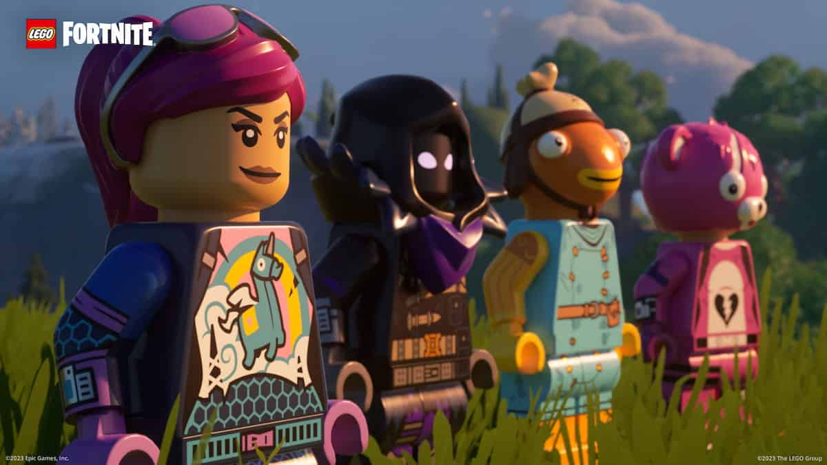 Fortnite LEGO screenshot of four character standing