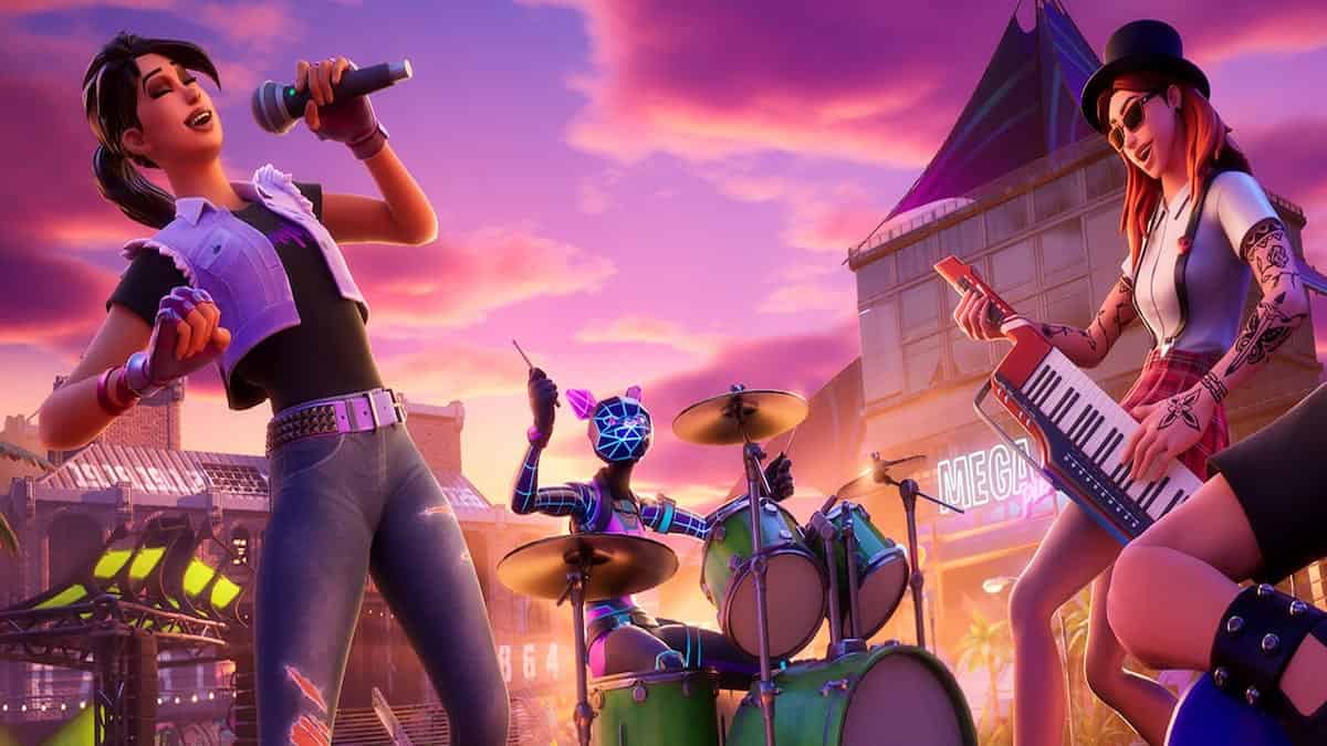 Fortnite Festival image of characters in a band playing