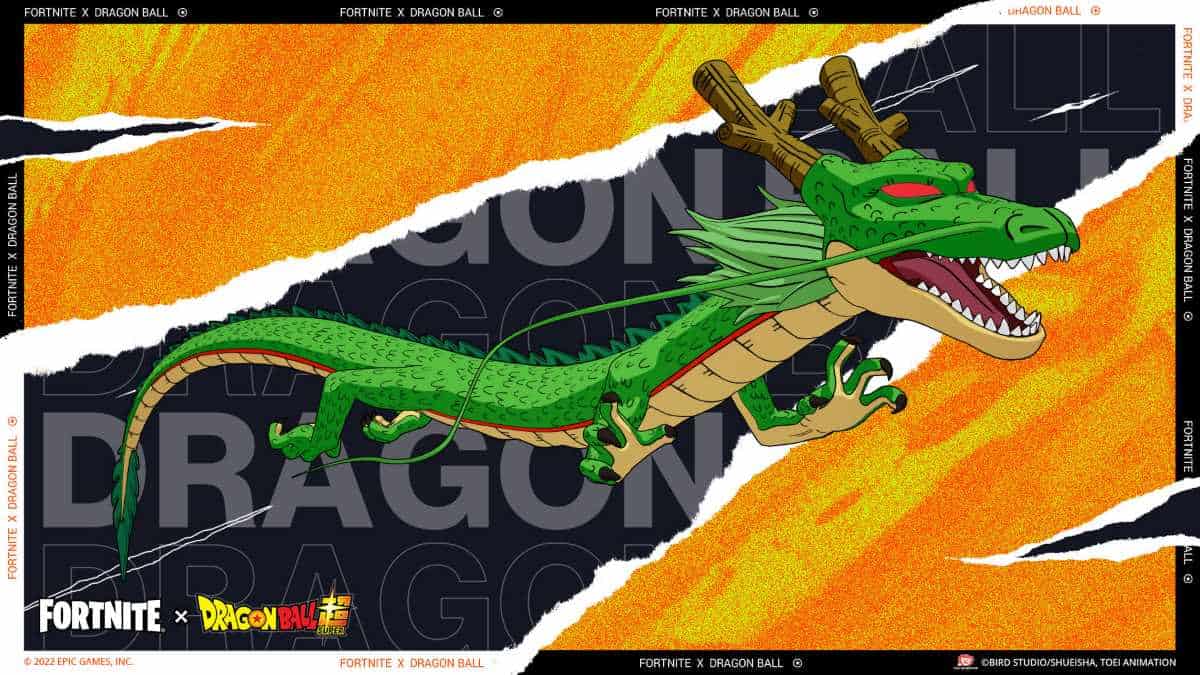 Green dragon against Fortnite x Dragon Ball official collab artwork