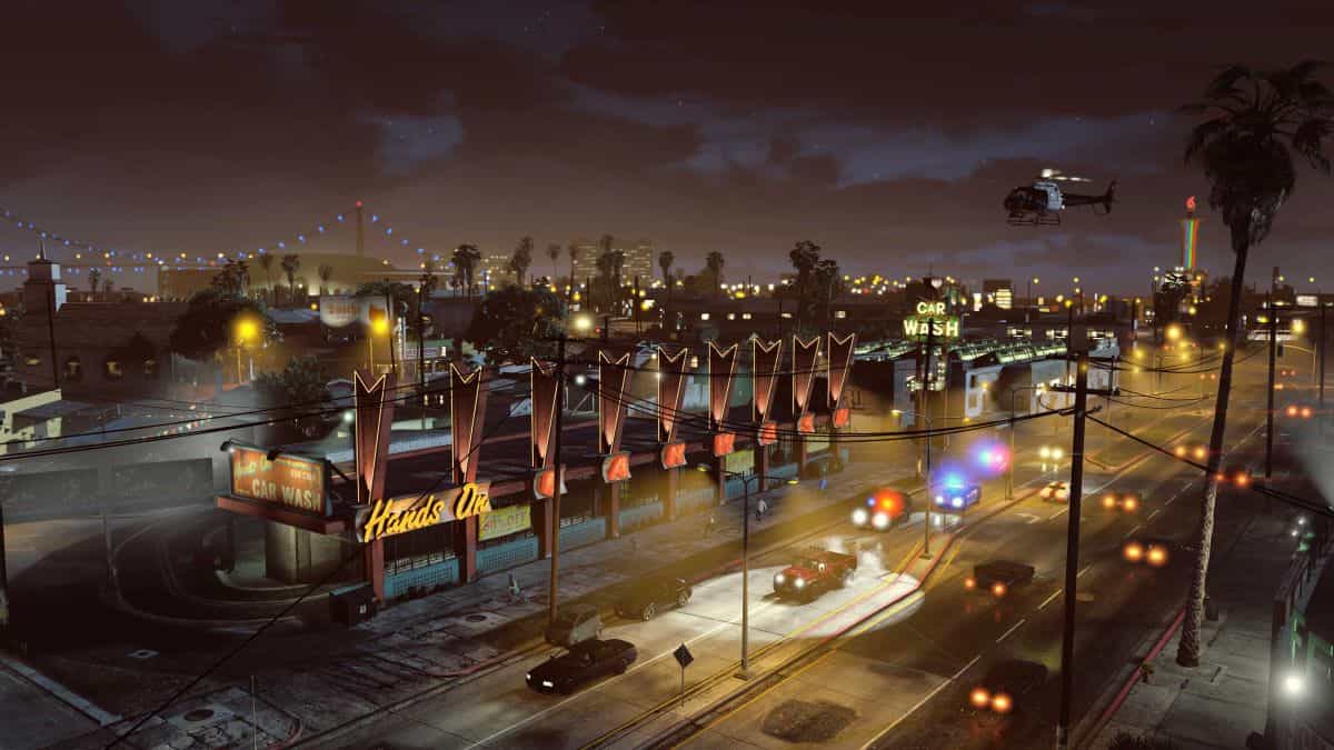 City strip at night in GTA 5