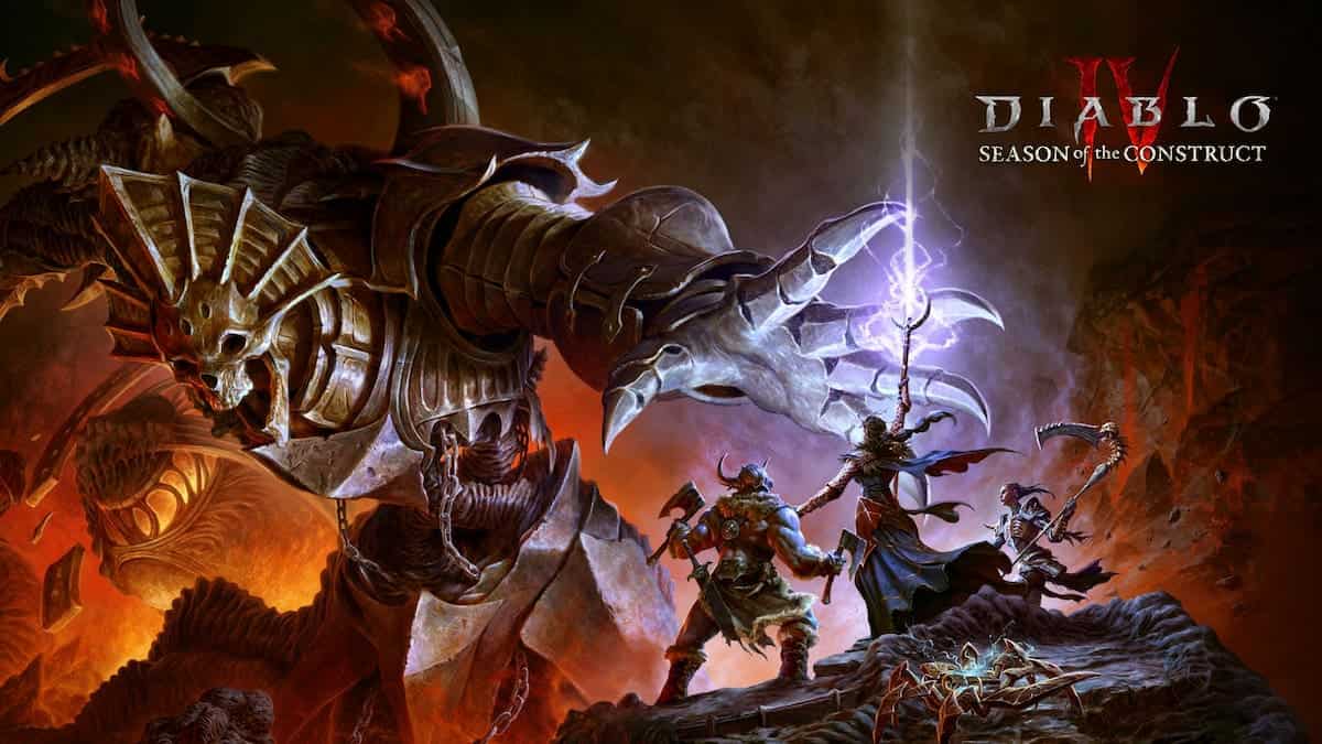 Diablo 4 Season 3 promo image of three characters fighting the end boss