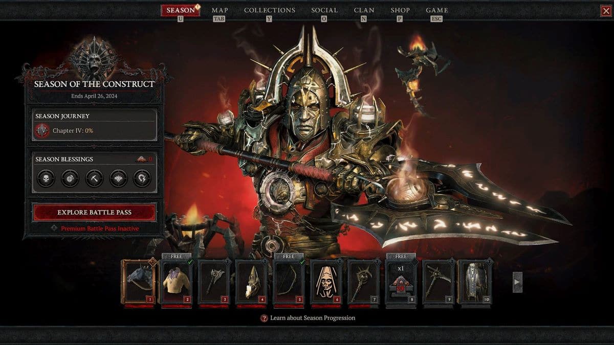 Season of the Construct progression outline in Diablo 4