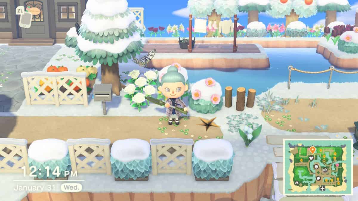 Player uses a shovel to dig in Animal Crossing: New Horizons