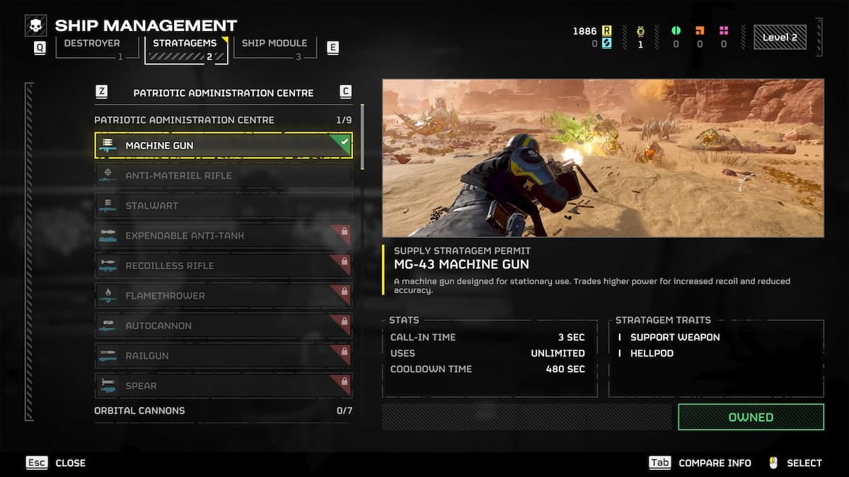 Helldivers 2 image of Ship Management screen and Strategems