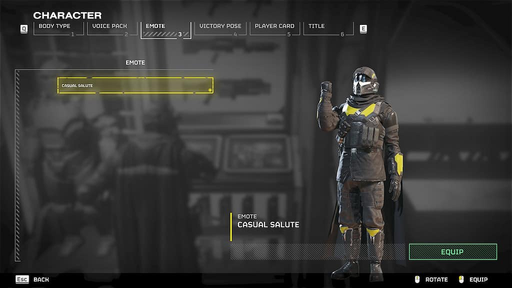 Helldivers 2 screenshot of the Emote screen