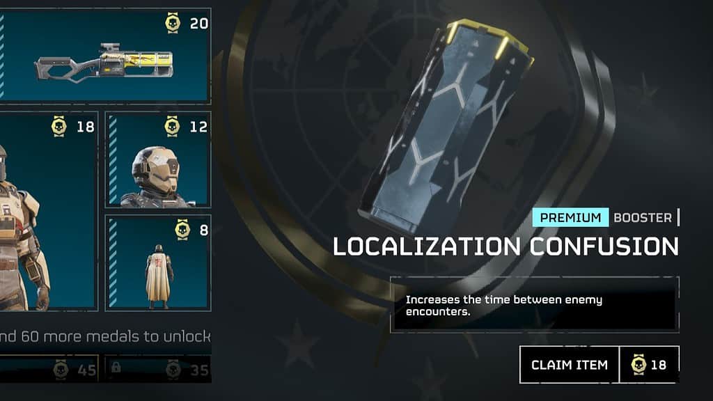 Helldivers 2 screenshot of the new Localization Confusion Booster, from the Cutting Edge Warbond