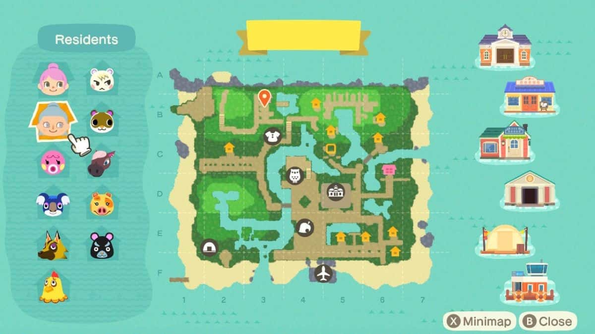 Map of player's town in Animal Crossing: New Horizons