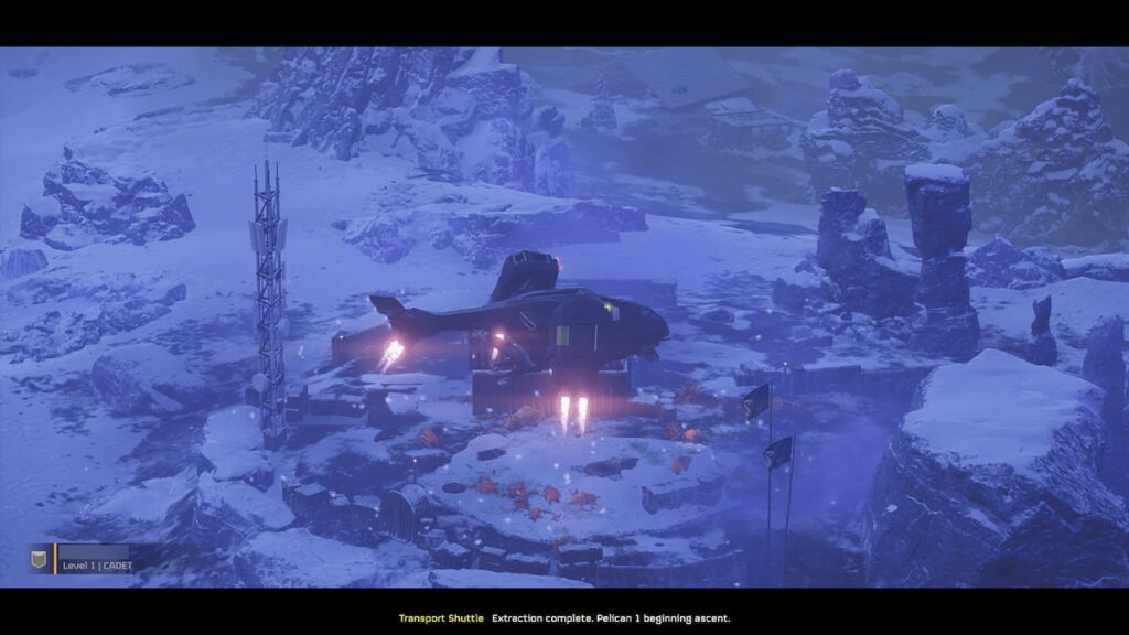 Successful extraction and takeoff in Helldivers 2.