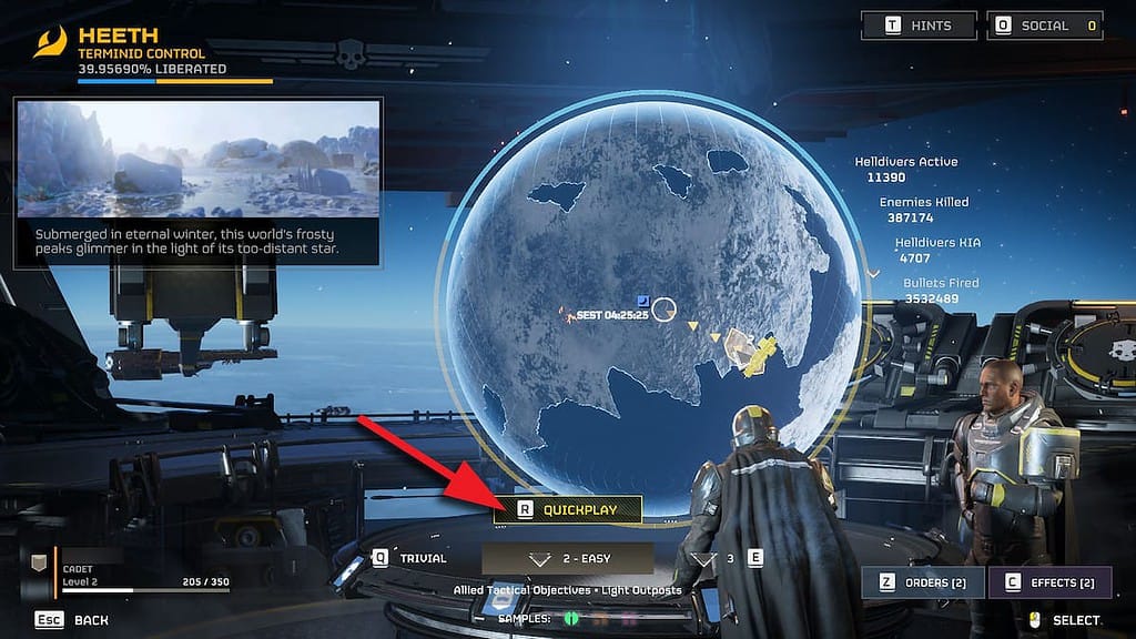 Helldivers 2 screenshot of the quickplay button