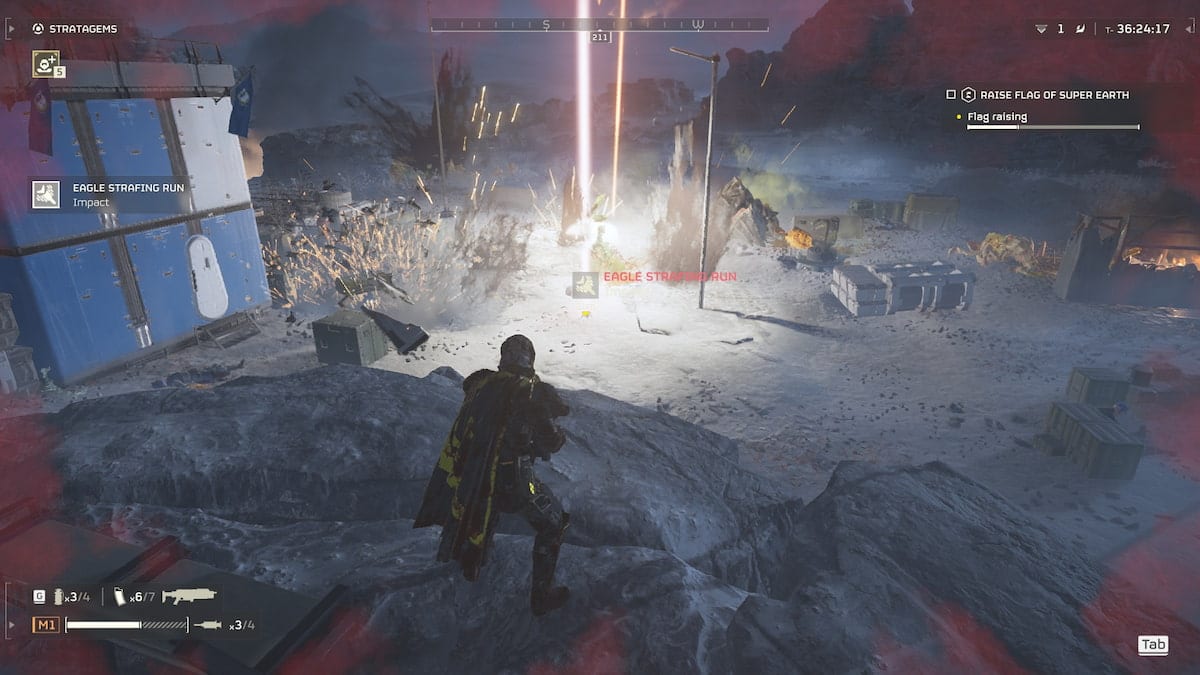 Helldivers 2 screenshot of Eagle Strafing Run in action