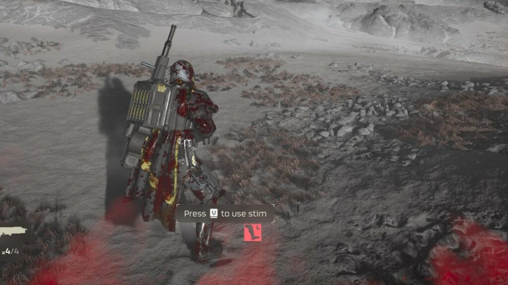 Helldivers 2 screenshot of a Helldiver with a leg injury