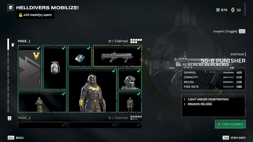 Helldivers 2 screenshot of the Punisher in the warbonds menu