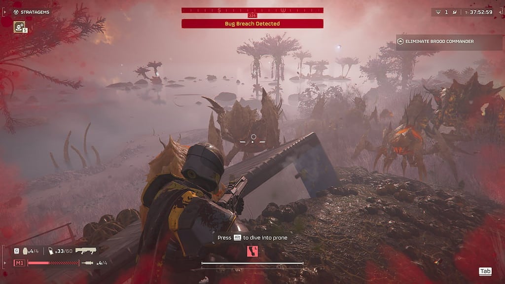 Helldivers 2 screenshot of a player fighting Terminids with a Punisher shotgun