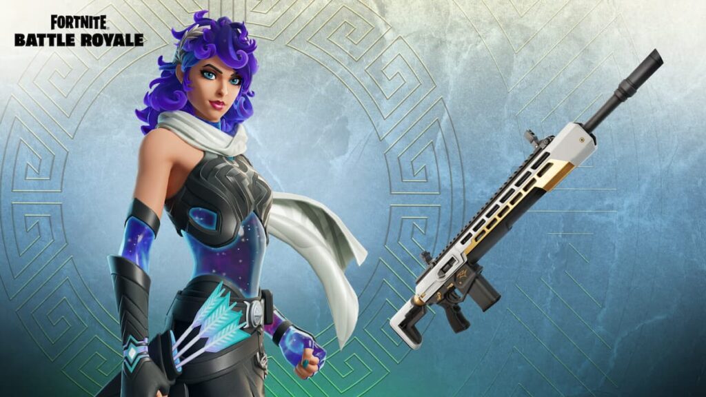 Fortnite Myths and Mortals promo image of Huntress DMR