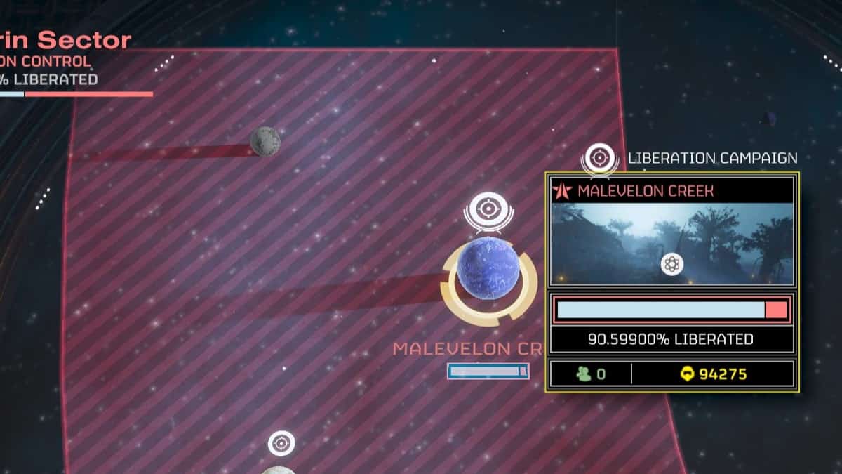 Helldivers 2 image of Malevelon Creek on teh Galactic map