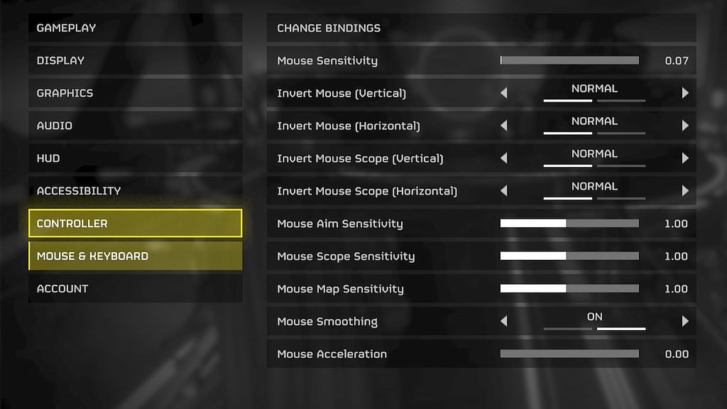 Helldivers 2 image of the options tab with mouse & keyboard selected