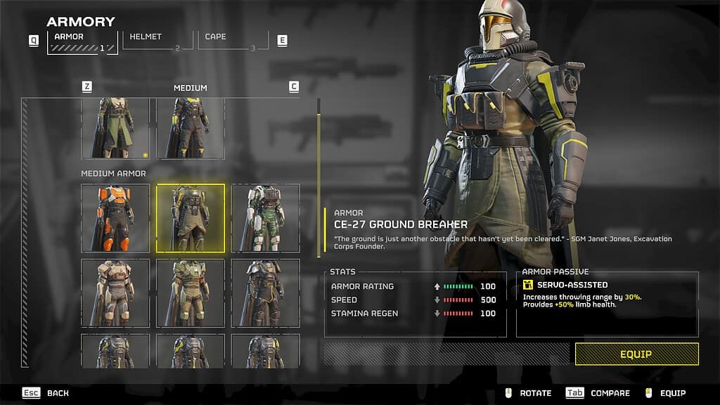 Helldivers 2 screenshot of the Ground Breaker Armor from Democratic Detonation